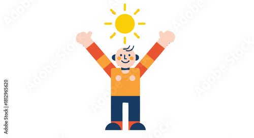 Cartoon Character Embracing Sunlight Symbolizing Joy, Happiness, Positive Vibes and New Beginnings