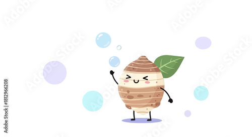 Charming Animated Root Vegetable Character and Bubbles On Black Backgrounds