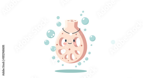 Charming Lotus Root Illustration with Smiling Face in Black Background