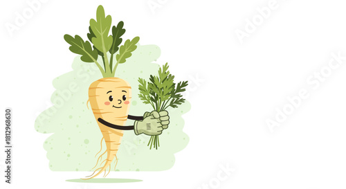 Charming Parsnip Character Holding Fresh Harvest Embodying Natural Vegetable Delightful Appeal