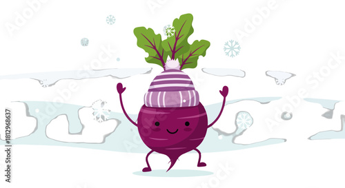 Cheerful Vegetable Character Having Fun In The Snow And Enjoying A Winter Season Day