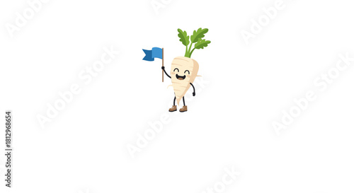 Cheerful Vegetable Character Holding A Flag Smiling Against A Deep Black Background