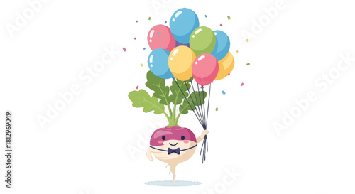 Cheerful Vegetable Enthusiastically Celebrates With Colorfully Decorated Balloons Aloft