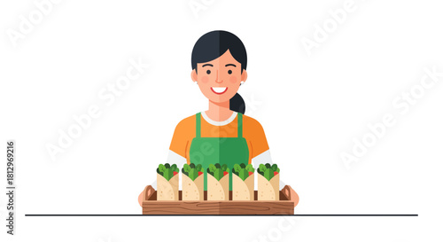 Cheerful Woman Presenting Freshly Made Wraps Ready to Serve Customers in the Dining