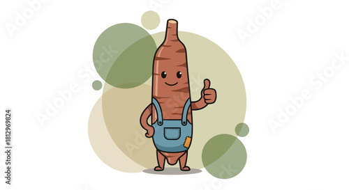 Cheerful Cassava Character in Overalls: A Thumb Up Illustration Isolated on Black