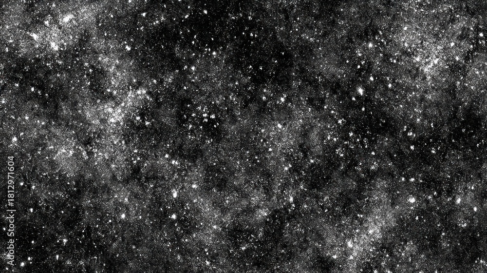 Obraz premium A textured black and white image resembling a starry night sky with scattered specks and a cosmic feel.