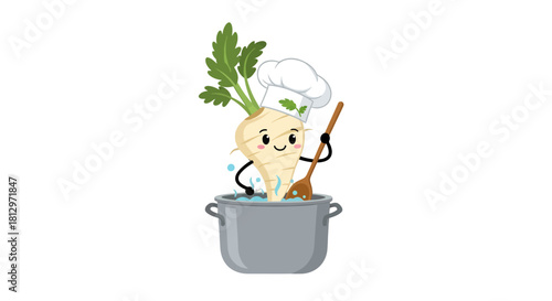 Chef Parsnip Cooking Deliciousness In A Pot Depicted With Cartoonish Charm