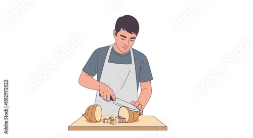 Chef Prepares Fresh Produce, Displaying Culinary Techniques with Skill and Precision