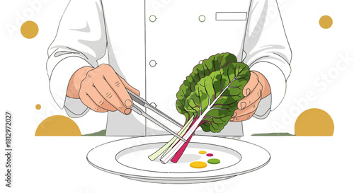 Chef Prepares Fresh Salad Ingredients on a Culinary Plate for gourmet Presentation