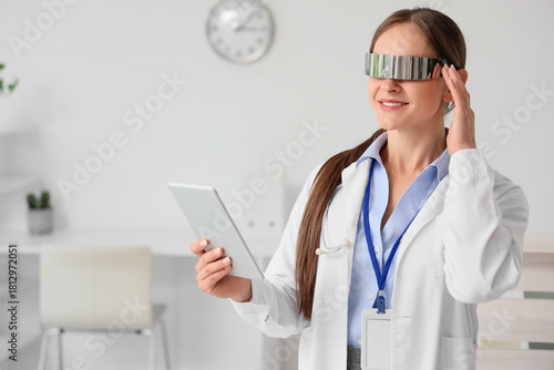 Female doctor in goggles wi...