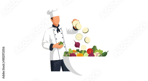 Chef Prepares Fresh Salad with Delicious Ingredients, Bright and Healthy Food Concept