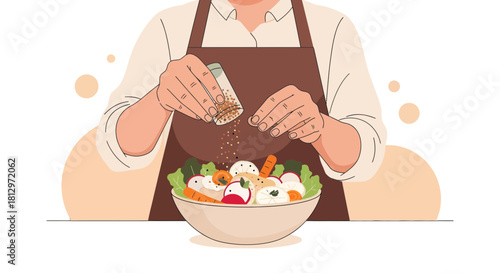 Chef Prepares Fresh Salad with Seasoning for A Healthy And Delicious Meal