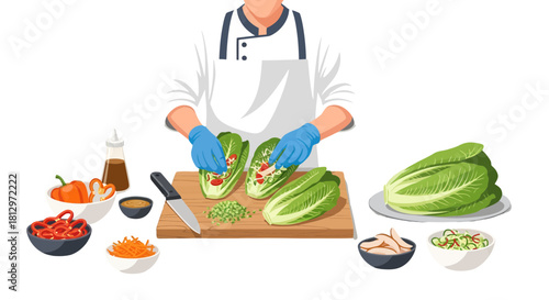 Chef Preparing Culinary Delight with Fresh Vegetables and Ingredients on Black Background