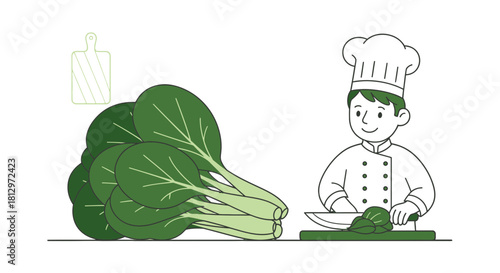 Chef Preparing Fresh Bok Choy for Culinary Artistry on a Black Background