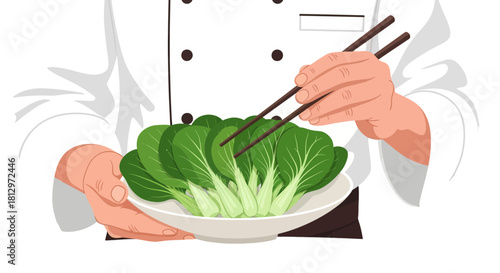 Chef Preparing Fresh Bok Choy for Culinary Excellence and Dishes Creation