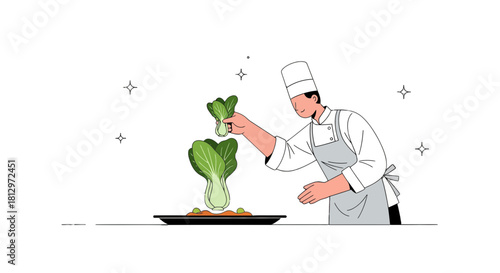 Chef Preparing Fresh Bok Choy for Culinary Masterpiece and Delicious Meal Creation