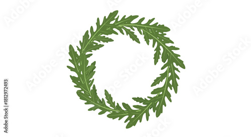 Circular Arrangement Of Green Leafy Plants On Black Background Minimalist Design