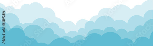 A collection of four stylized cloud silhouette borders in blue and sky-blue shades. Minimal, pastel vector illustration ideal for background, decorative frames, web headers, or children's designs.
