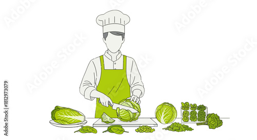 Chef Preparing Fresh Vegetables: Culinary Artistry and Healthy Eating Concept