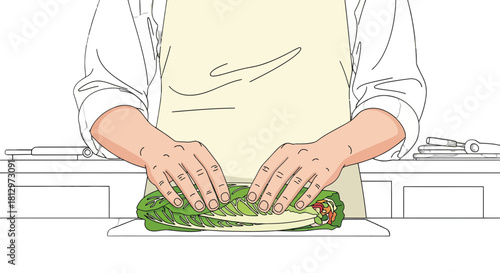 Chef Preparing Fresh Vegetables For Culinary Creation in Vibrant And Clean Illustration