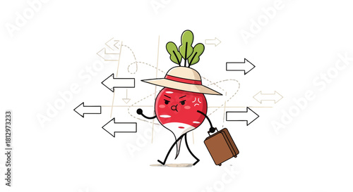 Confused Radish Character, Facing Difficult Decisions, Navigating Complex Pathways Intensely