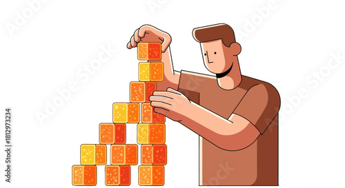 Constructing A Tower With Colorful Blocks Depicting Building, Growth, And Strategy