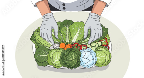 Chef Preparing Fresh Vegetables For Salad Presentation: A Culinary Composition