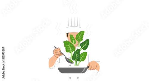 Chef Preparing Fresh Vegetables in a Pan on a Glossy Black Backdrop for Food Content