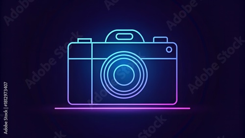 Minimal Neon Camera Outline Icon – Blue Purple Glow Modern UI Design