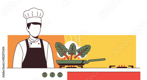 Chef Preparing Fresh Vegetables on Stove in a Minimalist, Modern, and Appealing Design