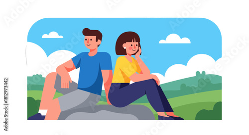 Couple Enjoying Serenity In A Lush Landscape, Feeling Peace And Contemplation