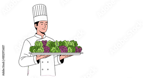 Chef Presenting Assortment Fresh Produce on a Platter with Black Background