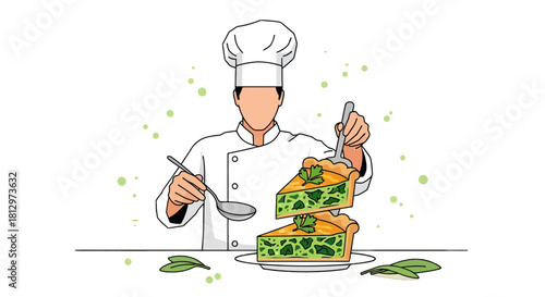 Chef Presenting Delicious Quiche Slices On Stylish Culinary Presentation With Elegant Design