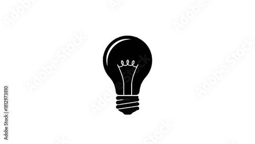 Vector illustration of simple black silhouette icon of a traditional incandescent light bulb with visible filament, isolated on transparent background 