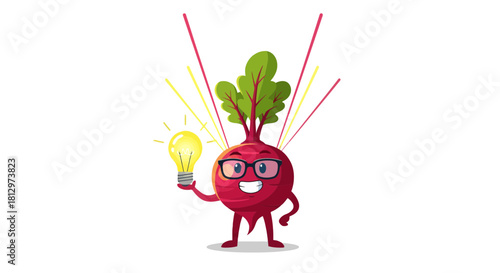 Creative Beetroot Character Holds Glowing Idea, Representing Smart Thinking And Innovation