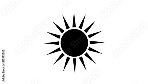 Vector illustration of black silhouette of a stylized sun with sharp rays isolated on transparent background 