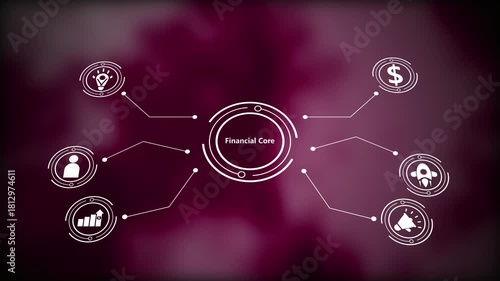 Wallpaper Mural Financial Core Concept with Icons and Connections on Purple Blurred Background finance money Torontodigital.ca