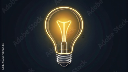 Minimal Neon Lightbulb Icon – Yellow White Glow on Dark Background