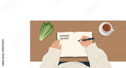 Creative Preparing Romaine Recipes With Coffee And Greens From Above View