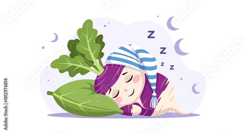 Dreaming Girl Resting On Soft Pillow With Nature Elements At Night Time