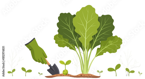 Cultivating Greenery in the Soil Artistic Depiction of a Lush Garden Illustrated