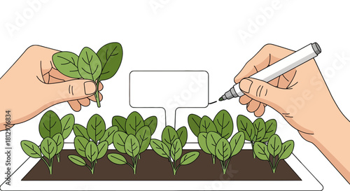 Cultivating Herbs With Handwriting, Vegetable Garden Illustration, Sign for Plants