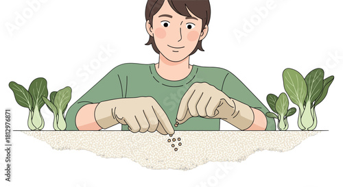 Cultivating Greenery: A Serene Scene of Planting Seeds for Nutritional Abundance