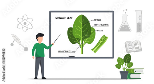 Educational Biology Leaf Diagram Presentation Explaining the Structure of Spinach Leaves