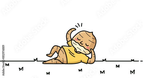 Cute Cartoon Character Relaxing on Black Background for Various Design Purposes
