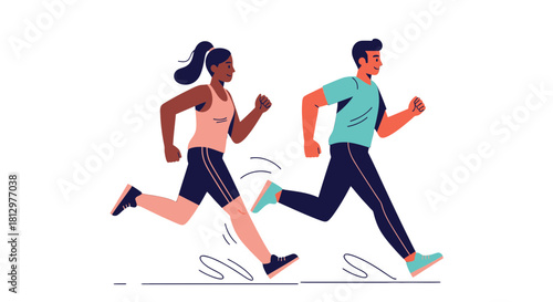 Energetic Duo Running Towards Fitness Goals Depicted In Vibrant And Dynamic Illustration