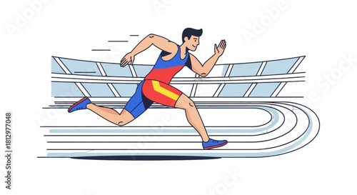 Energetic Athlete Sprinting Across Stadium Track Depicting Competition and Athleticism