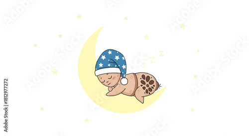 Cute Sleeping Baby On The Crescent Moon Dreamily Dreaming Under Stars