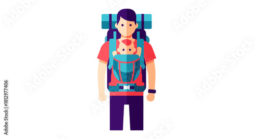 Family Adventure: Father Hikes With Baby in Carrier With Backpack Representing Travel