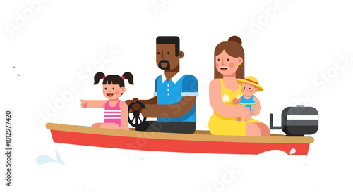 Family Boating Adventure: Parents and Children Enjoying a Fun Boat Trip Together